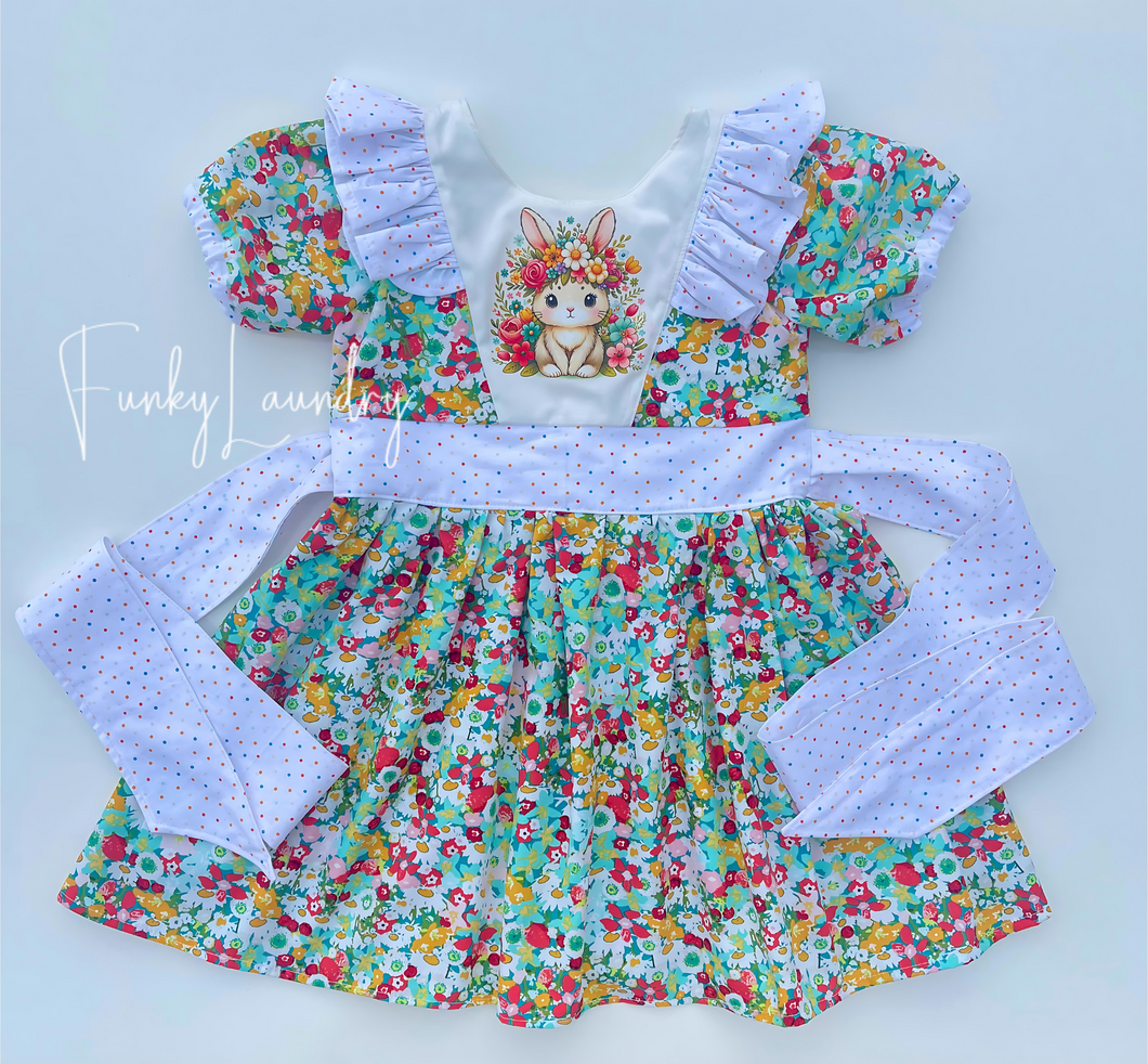 OOAK The Bunny Meadow Dress 🐰 Handmade Childrens Boutique Dress Easter Floral